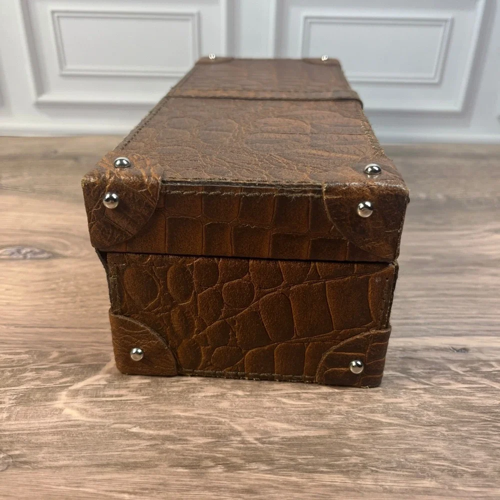 Watch Box Brown Faux Croc Embossed 4-Slot Travel Accessory Case Organizer